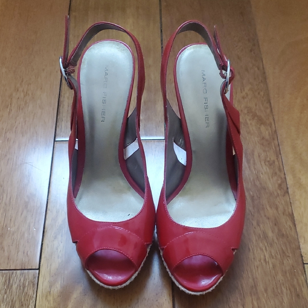 Marc Fisher Red Peep-Toe Slingback Heels Size 6